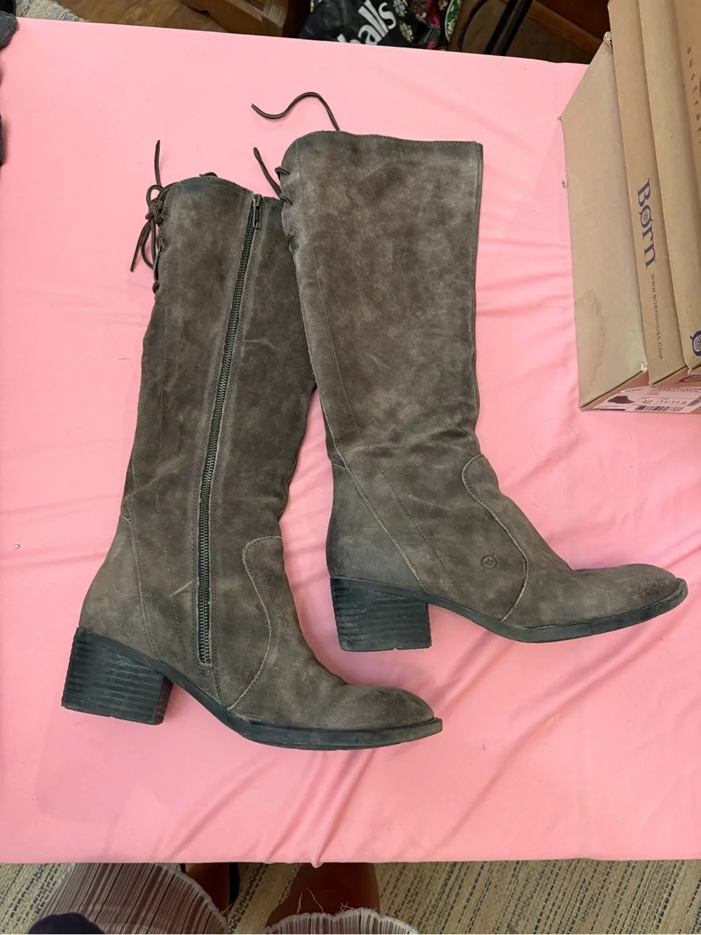 Born Tall Suede Over-the-Knee Boots in Taupe Brown USED